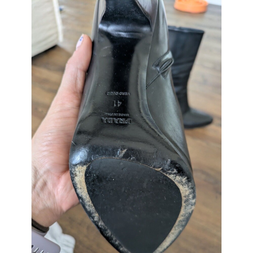 Prada Booties Helled Boots Black Size 41 US 9.5  1” Platform 3+” Heel Zip - Picture 7 of 12